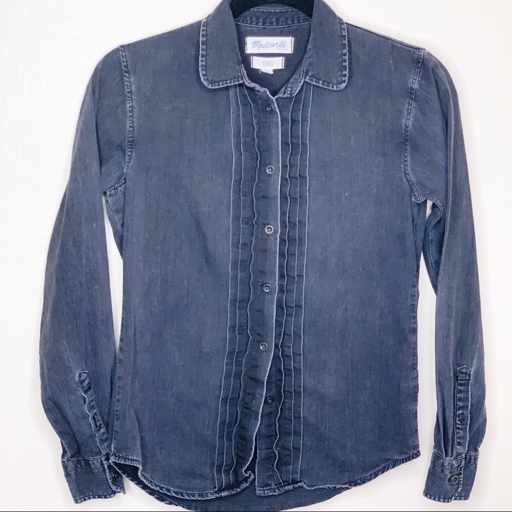 Madewell Distressed Black Pleated Shirt XS